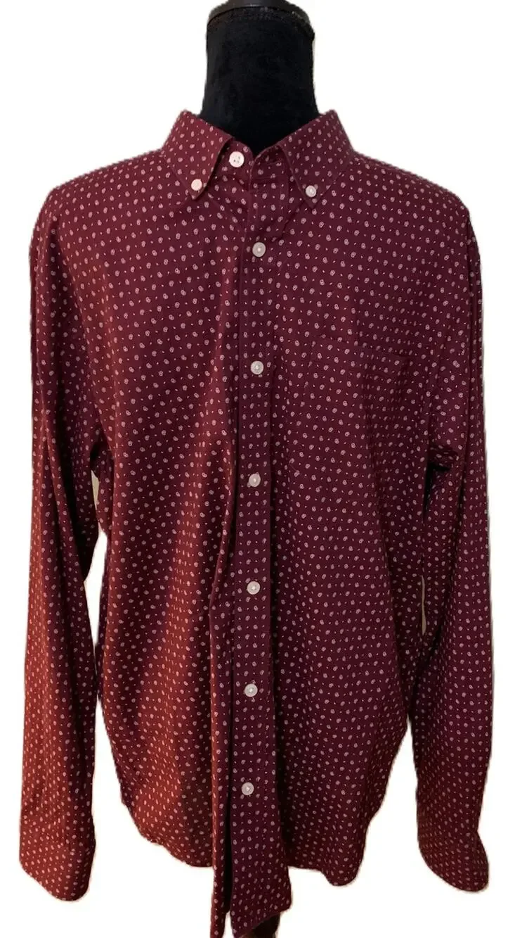 Banana Republic Shirt Maroon w/Paisley Print Standard Fit Soft Wash Men's Large